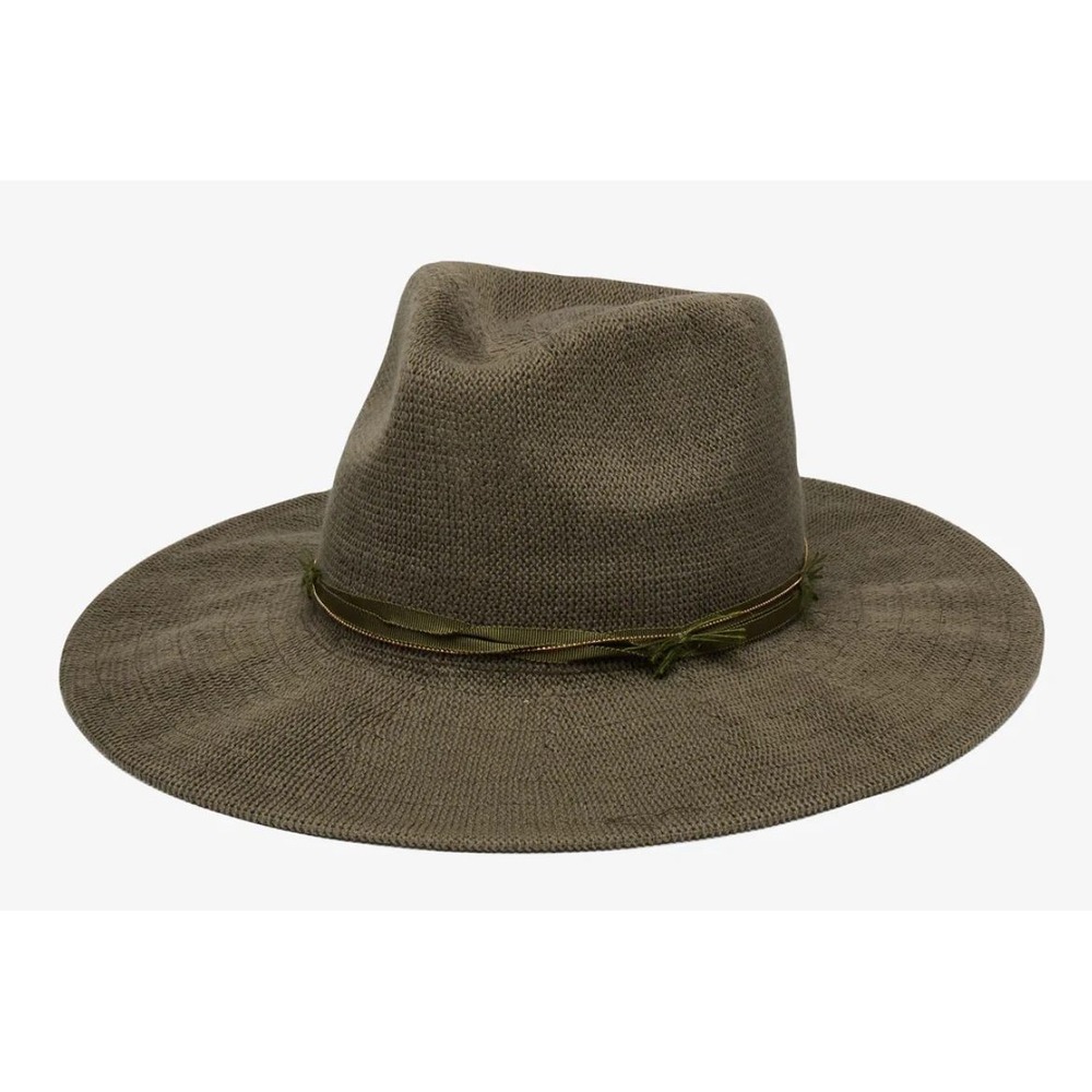 WYETH Anthropologie Olive Green Cotton Blend Wide Brim Fedora Sun Hat O/S NEW